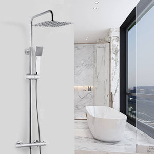 Aica, Ensemble de colonne de douche, thermostat, réglable 80 ~ 116 cm, tête carrée en acier inoxydable chromé, pluie de salle de bain argentée, robinet de douche