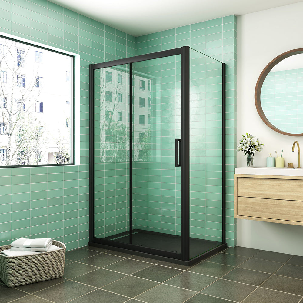 AICA cabine de douche porte de douche avec l'amortisseur cabine de douche en 8mm verre anticalcaire profilé noir mat -Livraison gratuite