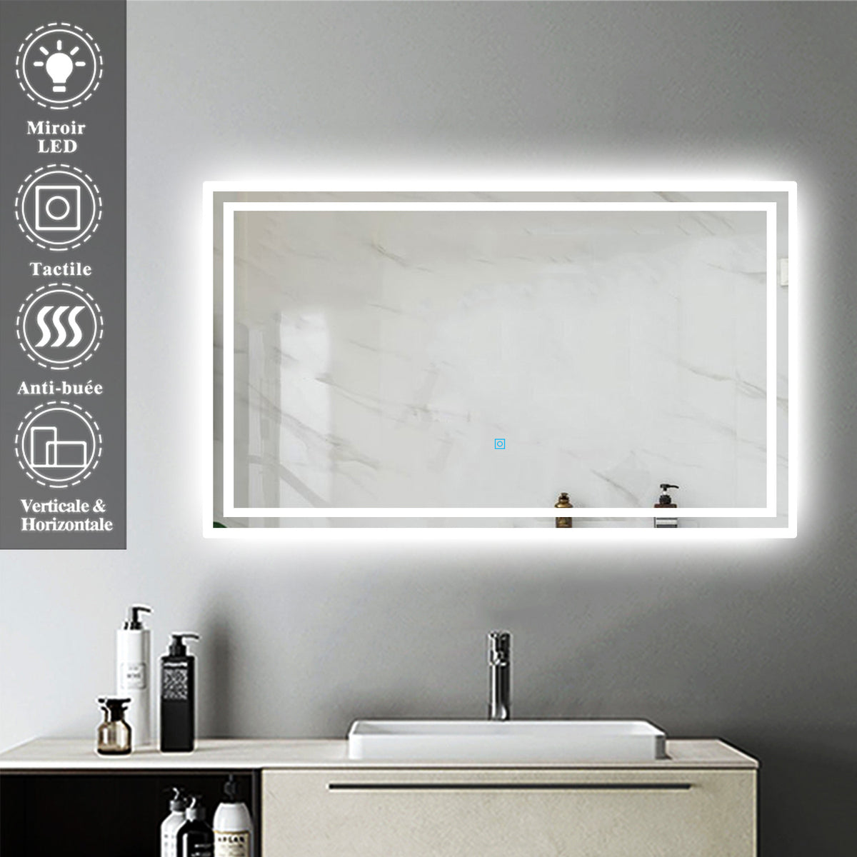 Miroir salle de bain avec éclairage frontal - 700x600 mm - Pegasus EMUCA