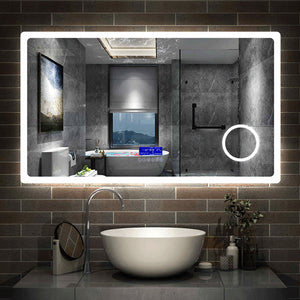 Miroir multifonctionnel avec 2 couleur LED réglable + antibuée +Bluetooth + Miroir grossissant