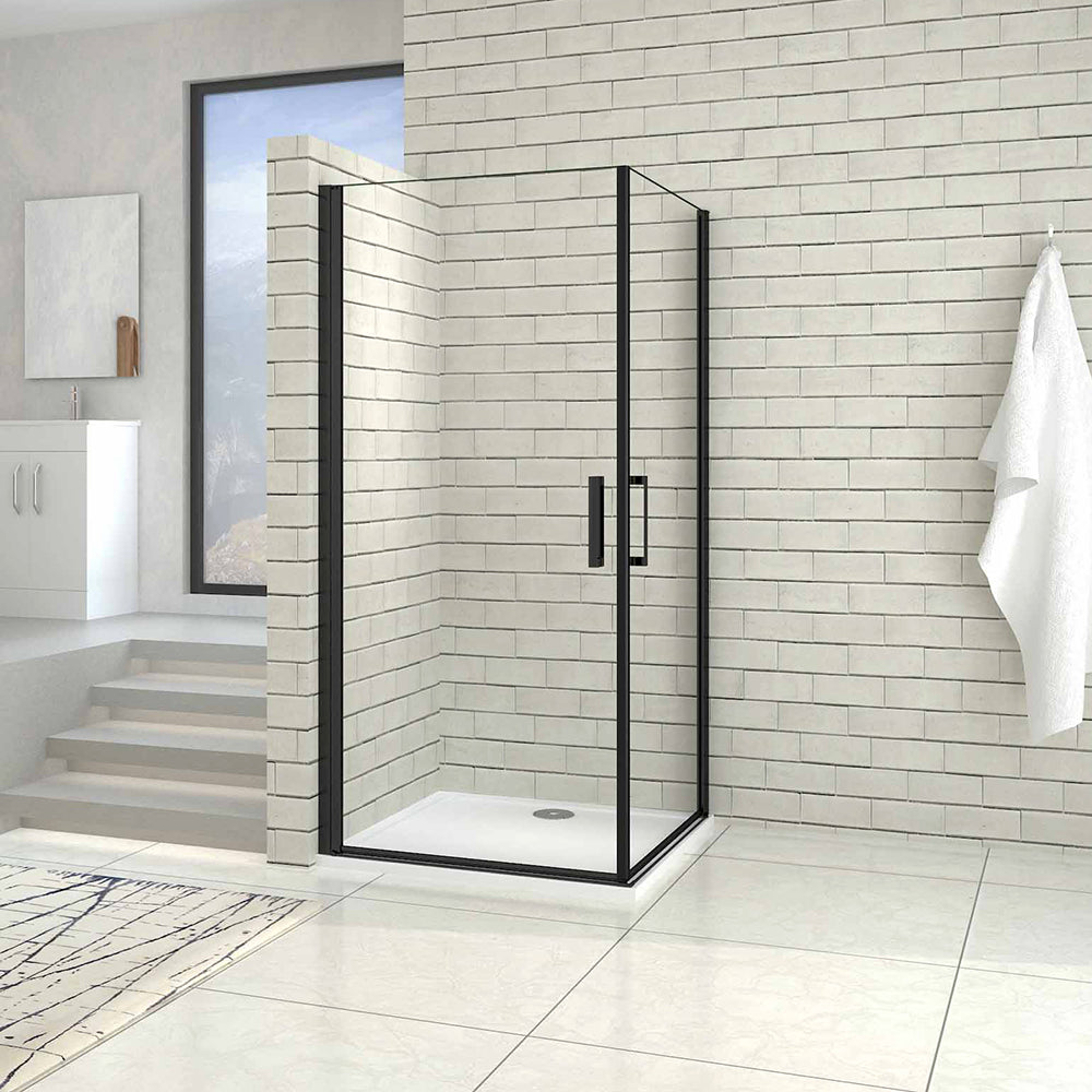 AICA cabine de douche noire porte de douche pivotante noir en 8mm verre anticalcaire hauteur:200cm,différentes dimensions disponibles -Livraison gratuite