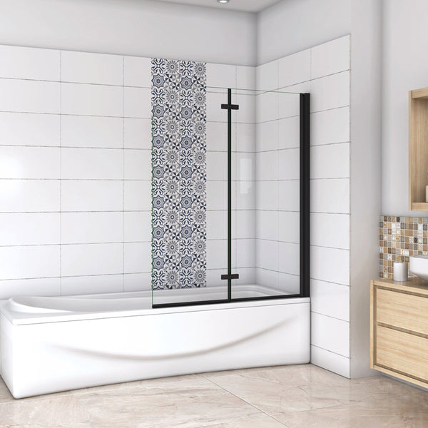 AICA pare-baignoire noir pivotante pliant 90-120 x140cm en verre anticalcaire