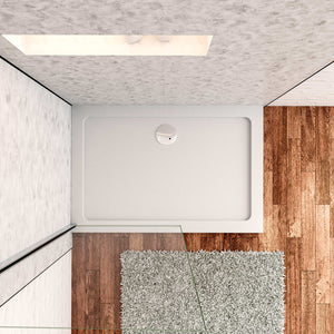 Receveur de douche à l'italien H.3cm, blanc, rectangulaire, Bac à douche extra-plat en résine, avec une bonde H.55mm Design ultra-mince