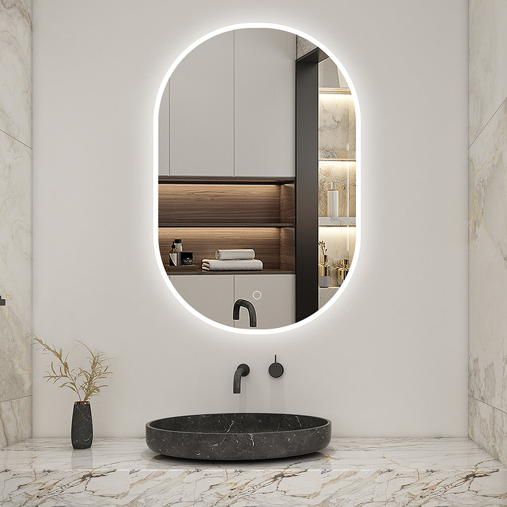 AICA LED Miroir lumineux ovale avec anti-buée + dimmable + mémoire, Miroir salle de bain -Livraison gratuite
