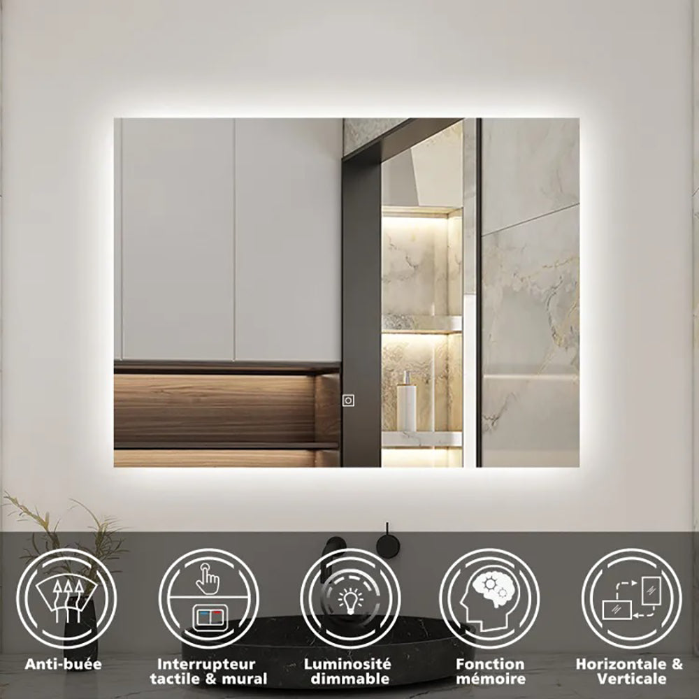 AICA LED Miroir lumineux | anti-buée + dimmable + mémoire miroir salle de bain -Livraison gratuite