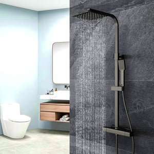 Colonne de douche thermostatique carrée noire avec réglage en hauteur AICA