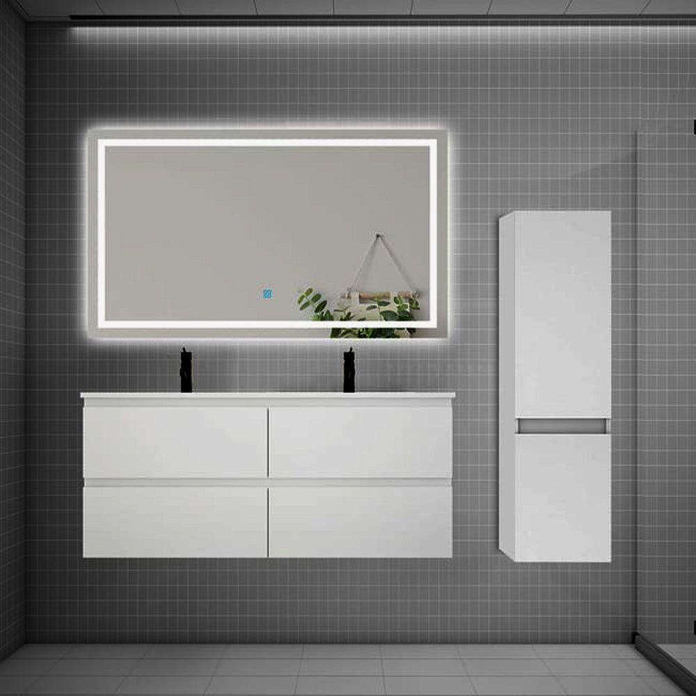 Ensemble meuble double vasque L.120cm 4 tiroirs + lavabo + LED miroir + colonne,blanc 1 -Livraison gratuite