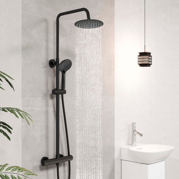 AICA Colonne de douche thermostatique noire, colonne de douche réglable en hauteur