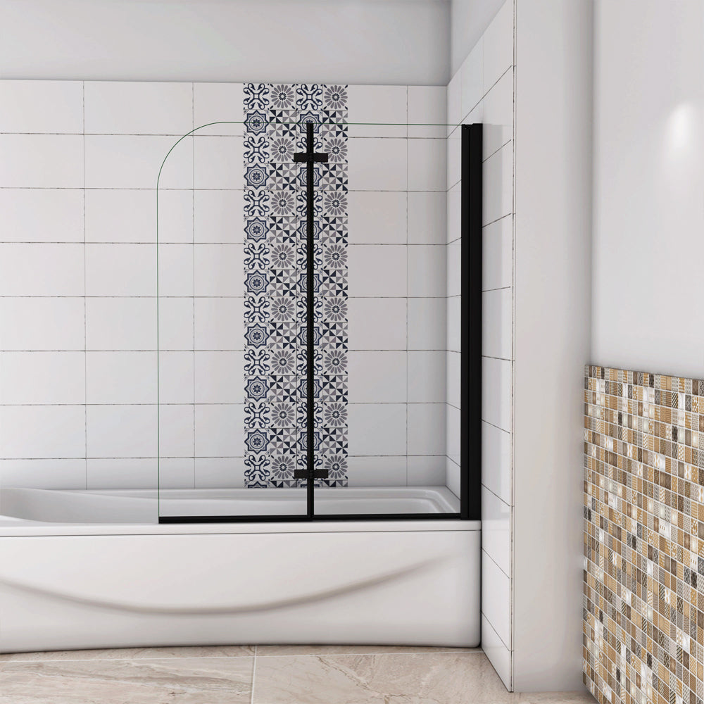 AICA pare-baignoire noir pivotante pliant 90-120 x140cm en verre anticalcaire -Livraison gratuite