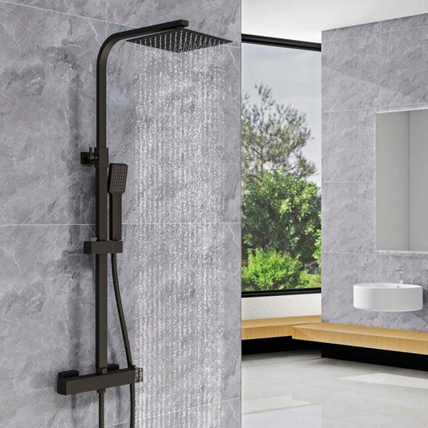 AICA Colonne de douche thermostatique avec douchette à main système de douche noir mat