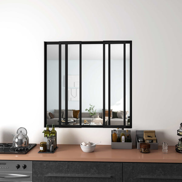 Verrière atelier coulissante en alu noir, 123 x H.108cm, 4 vitrages ( 2 fixe + 2 mobile ) clairs inclus, en kit complet
