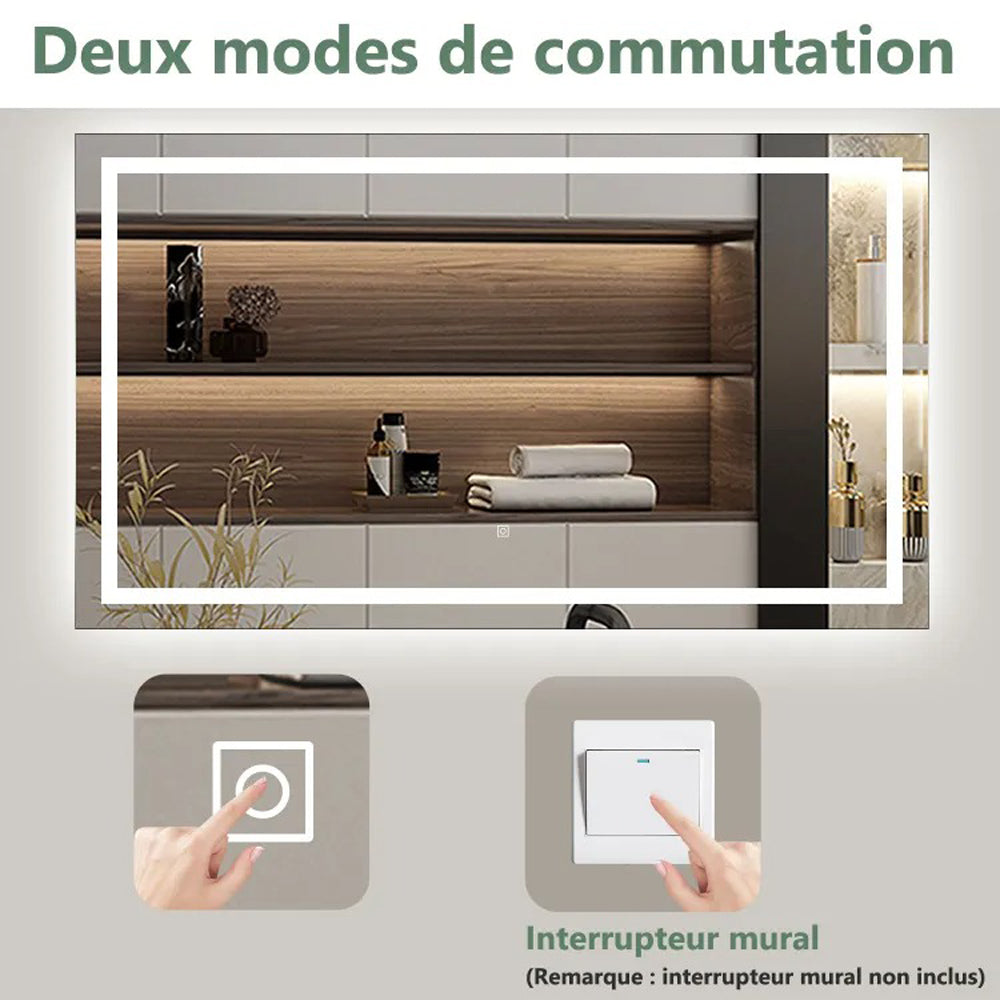 Miroir Salle De Bain LED 60 Cm Rond – Anti-Buée, 3 Températures De Couleur, Luminosité Réglable, Sans Cadre, Verre Trempé HD
