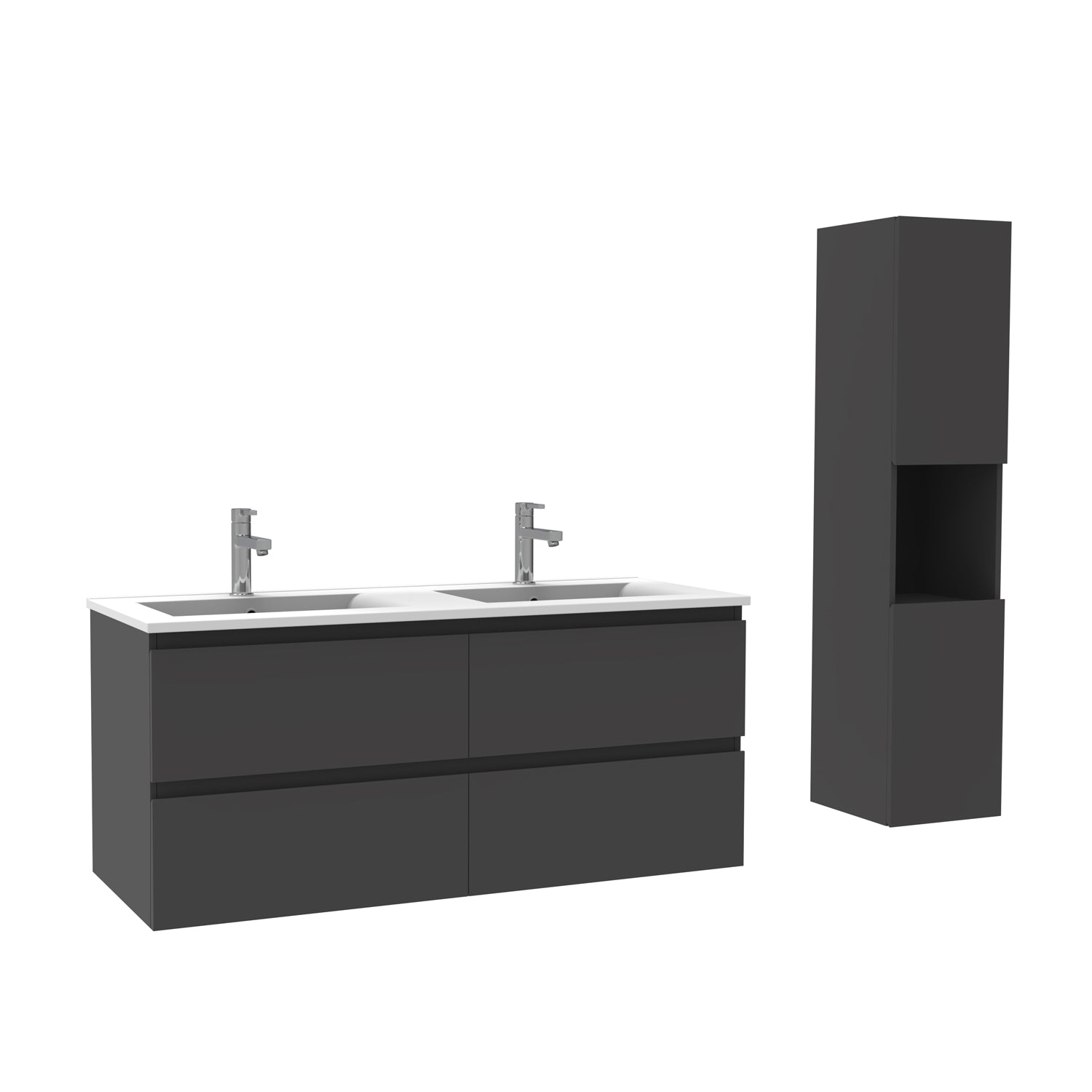 Ensemble Salle De Bain 120cm Blanc/Anthracite/Chêne Wotan meuble avec colonne vasque ceramique blanche 3 Éléments -Livraison gratuite