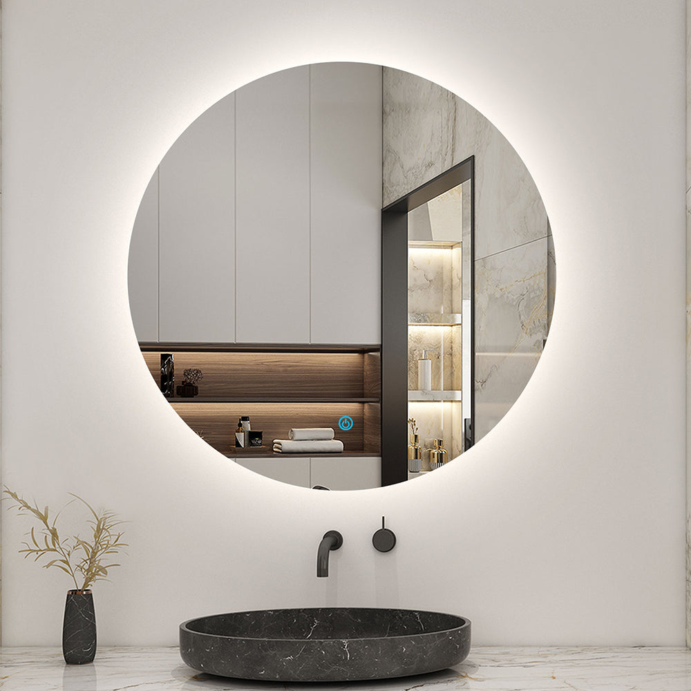 AICA LED Miroir lumineux rond 60-100cm anti-buée + dimmable + mémoire miroir salle de bain -Livraison gratuite