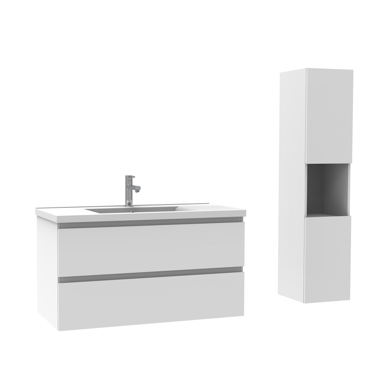 Ensemble Salle De Bain 100cm Blanc/Anthracite/Chêne Wotan meuble avec colonne vasque ceramique blanche 3 Éléments -Livraison gratuite