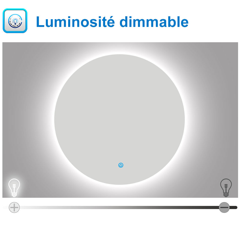 Miroir De Salle De Bain Rond 100 Cm LED - Anti-buée, Dimmable, Mémoire, IP44