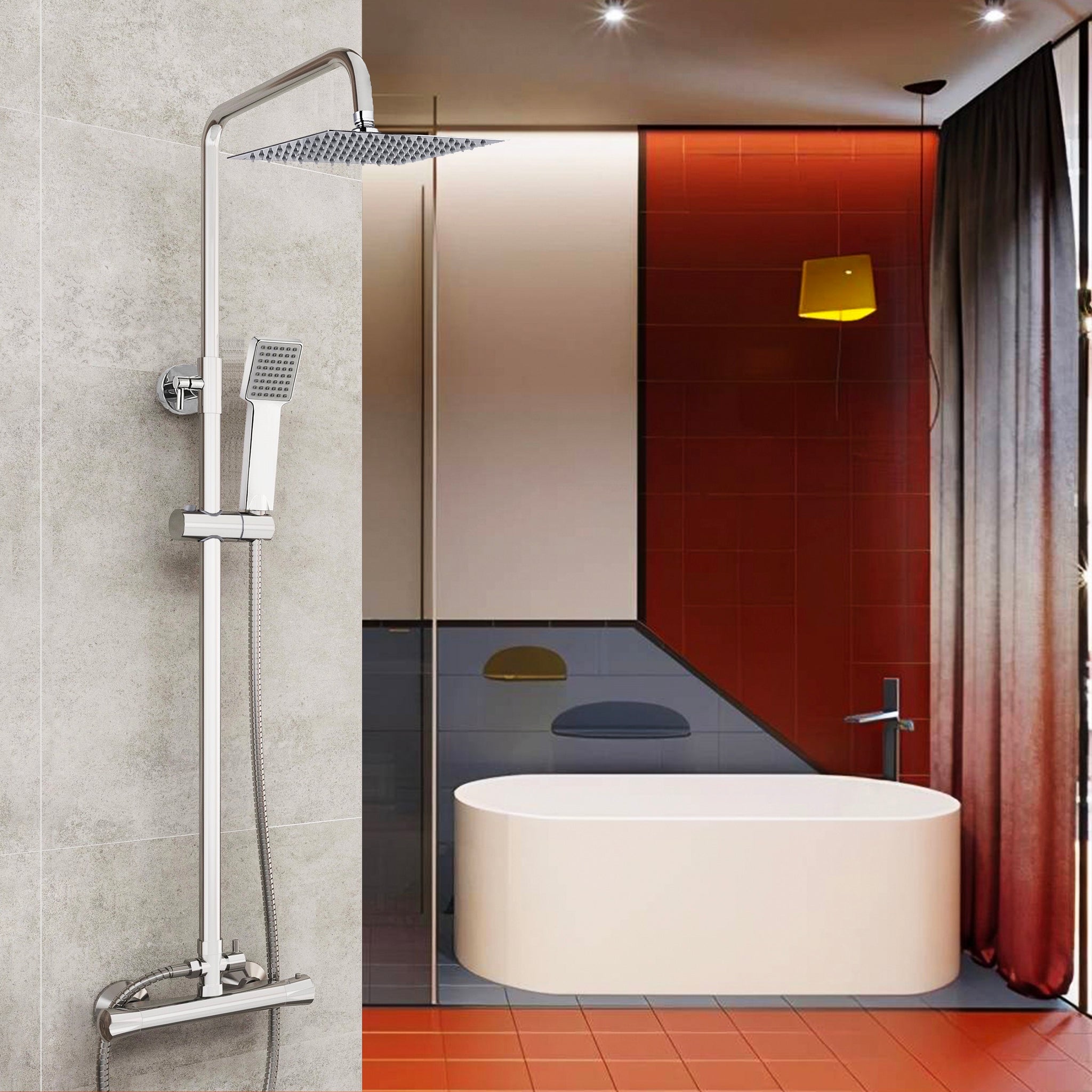 Set douche moderne pommeau douchette effet pluie salles bain en acier  inoxydable