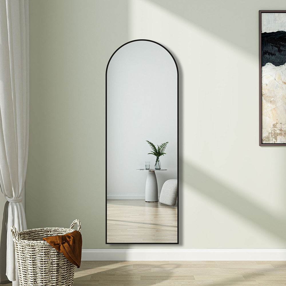 AICA Miroir sur Pied au sol 163x54cm,à suspendre ou àposer,arqué,cadre noir -Livraison gratuite