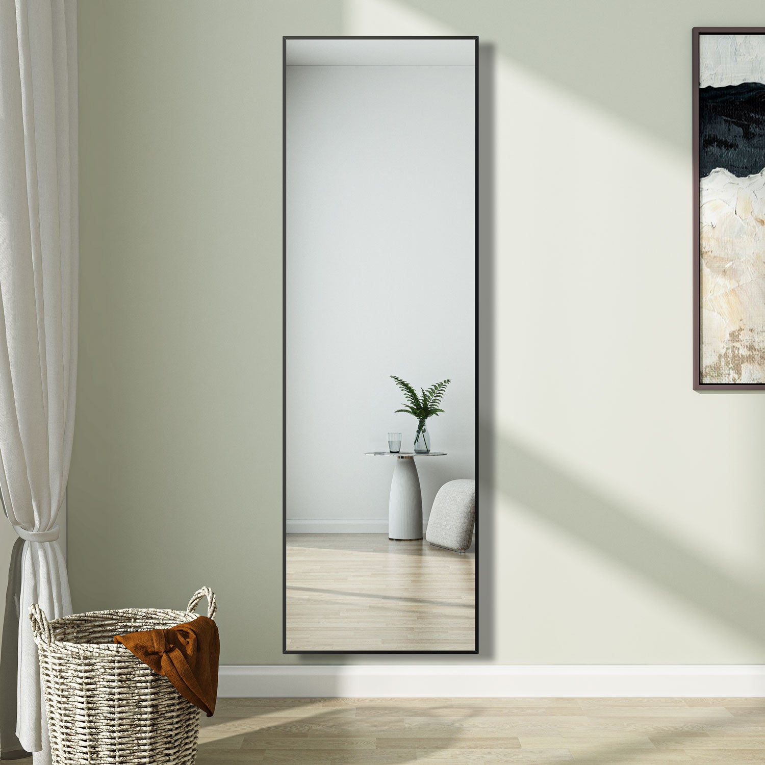 AICA Miroir sur pied au sol 150x50cm,miroir pleine longueur,à suspendre ou à poser,cadre noir -Livraison gratuite