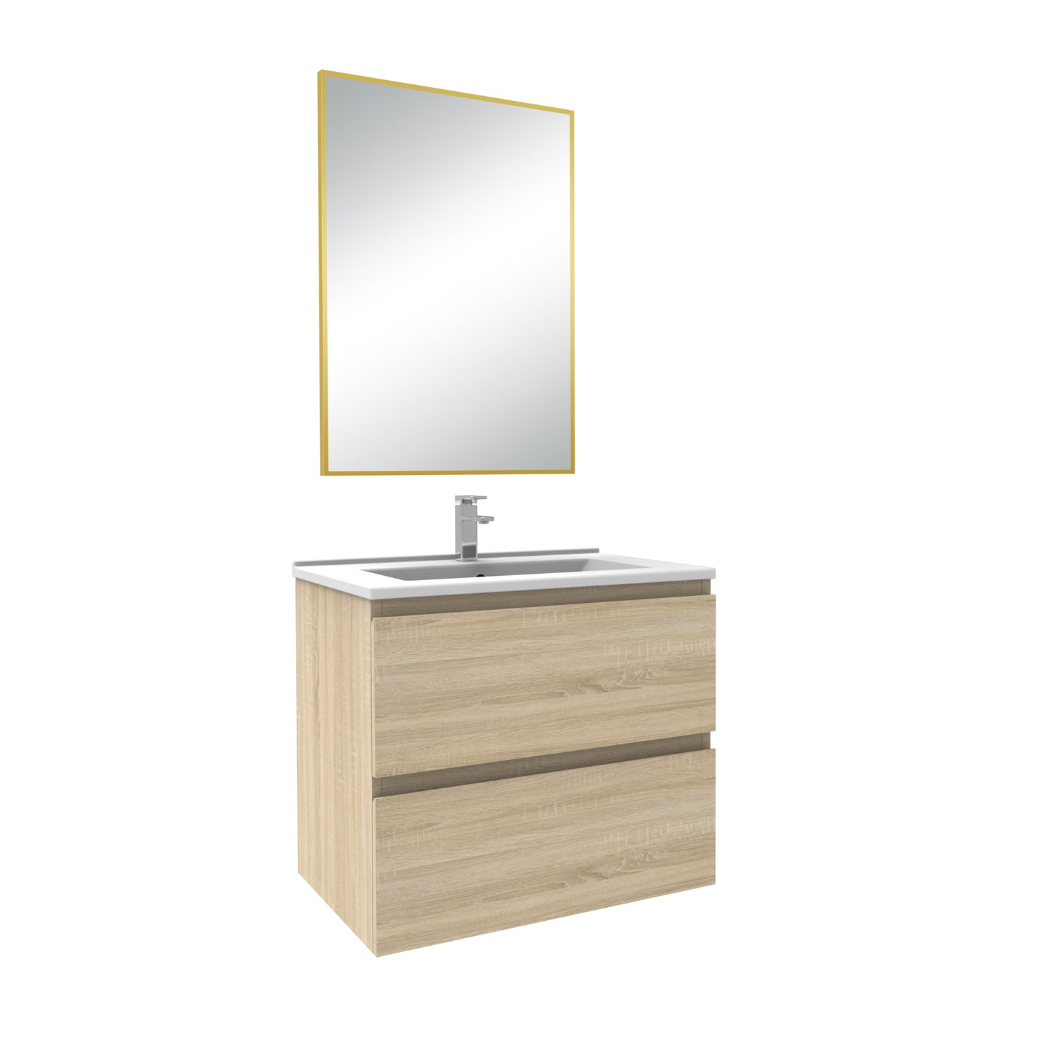 Meuble salle de bain simple vasque 60cm blanc/Anthracite/Chêne Wotan meuble acve miroir - Aica -Livraison gratuite