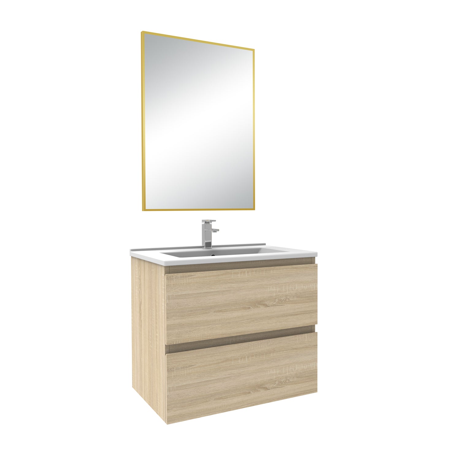 Meuble salle de bain simple vasque 50cm blanc/Anthracite/Chêne Wotan meuble acve miroir - Aica -Livraison gratuite
