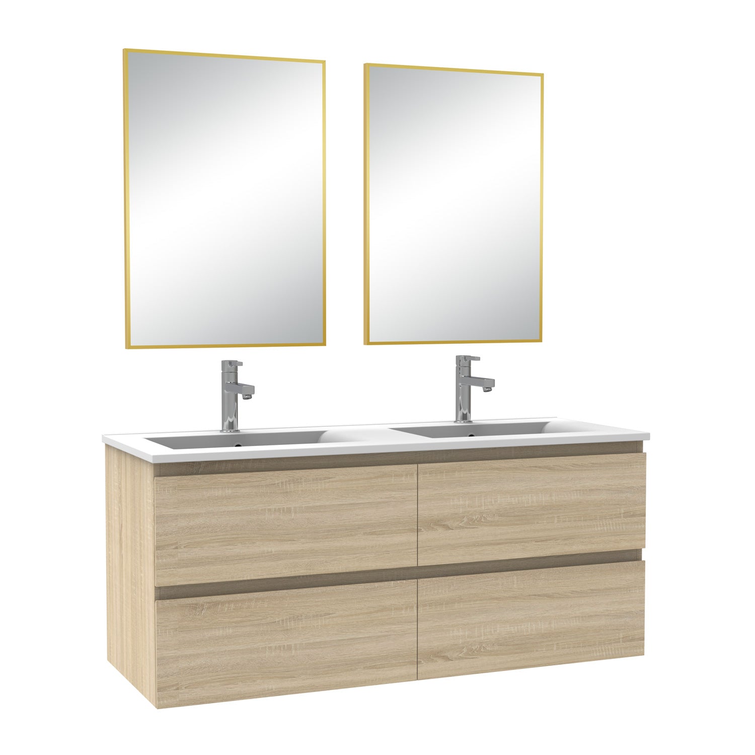 Meuble salle de bain double vasque 120cm blanc/Anthracite/Chêne Wotan meuble acve miroir - Aica -Livraison gratuite