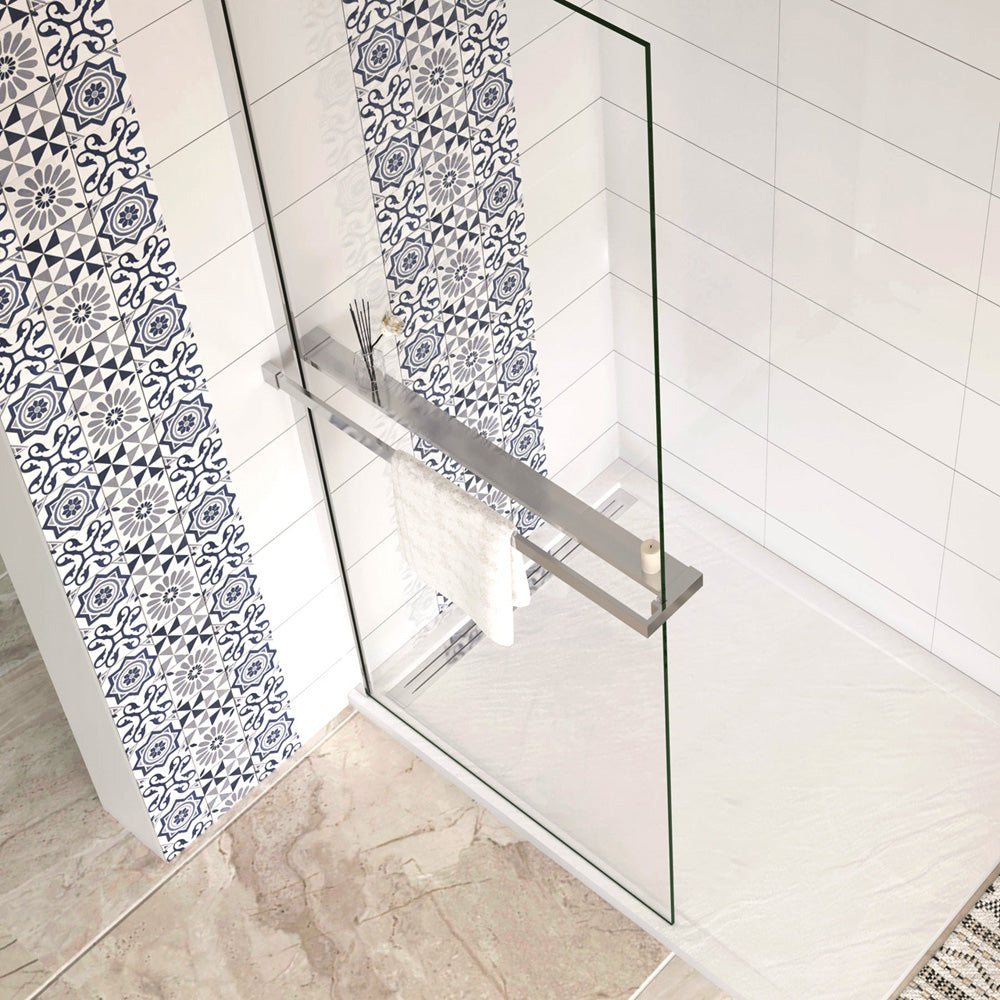 AICA Étagère de rangement longue avec porte-serviettes 2 en 1 : aluminium chromé, pour douche à l'italienne (verre 8 mm) -Livraison gratuite