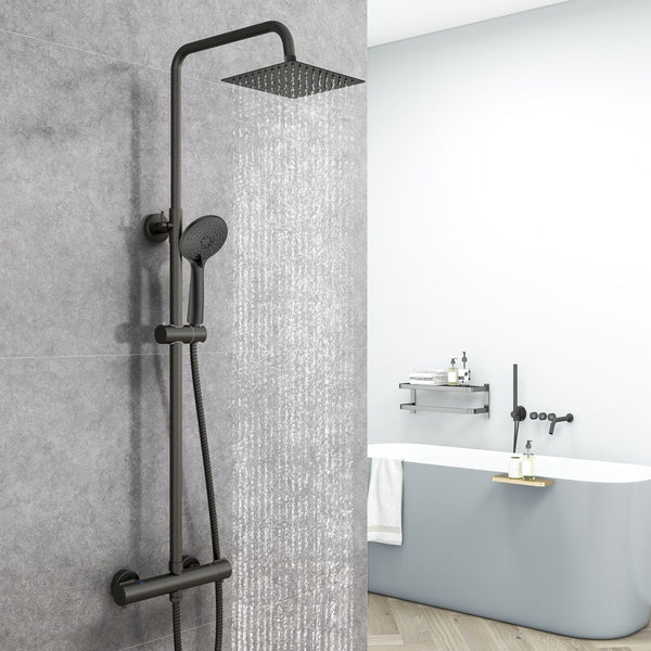 AICA Colonne de douche thermostatique, Acier inoxydable Pomme 200mm+Douchette 3 jets, Noir