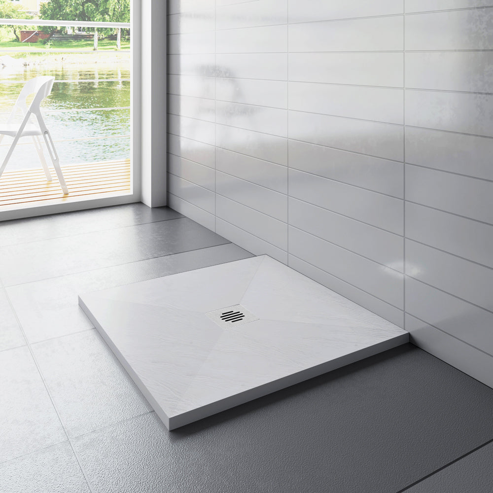 Aica receveur de douche carré / rectangulaire Extra plat Blanc antidérapant avec une grille en ABS -Livraison gratuite