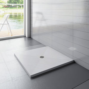 Aica receveur de douche carré / rectangulaire Extra plat Blanc antidérapant avec une grille en ABS