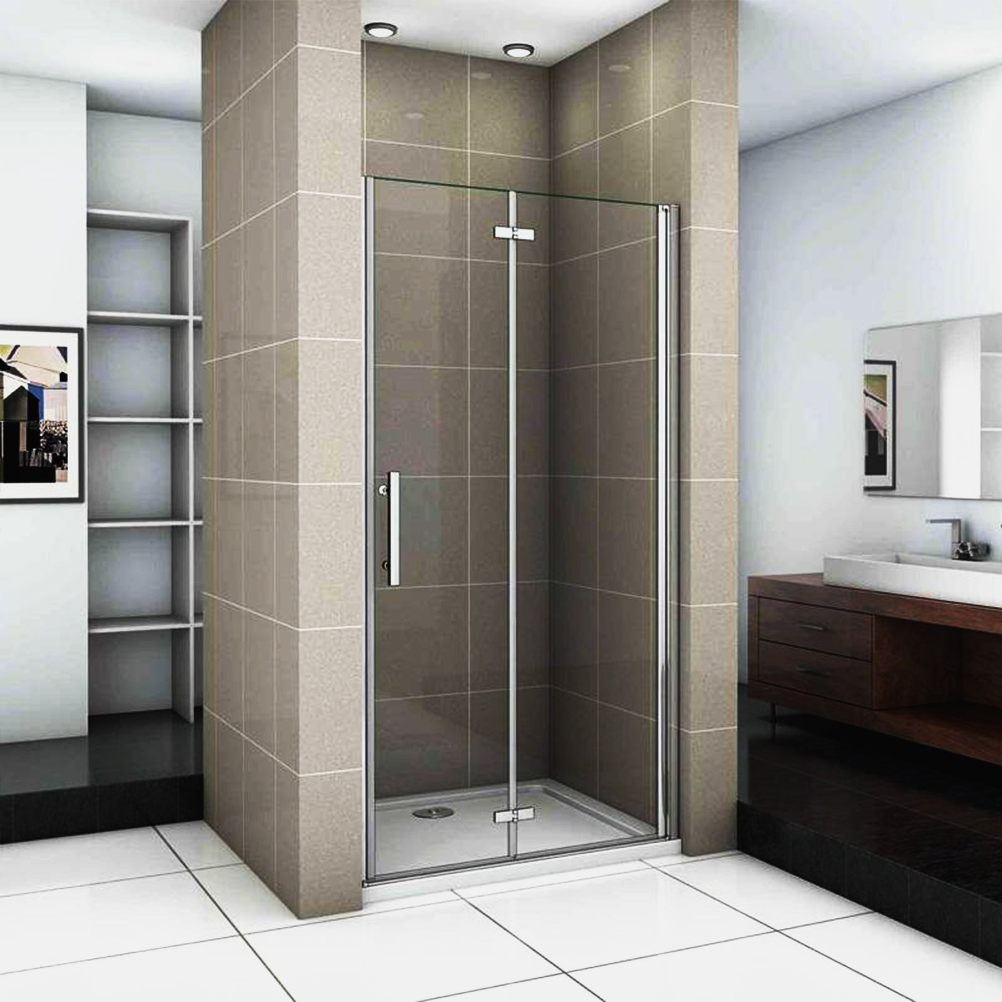 Porte de douche pivotante et pliante en verre securit et anticalcaire installation en niche, hauteur 185,différentes dimensions disponibles -Livraison gratuite