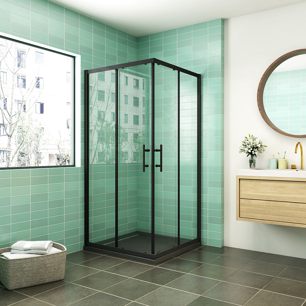 AICA cabine de douche coulissante en verre anticalcaire et le modèle noir mat, différentes dimensions -Livraison gratuite