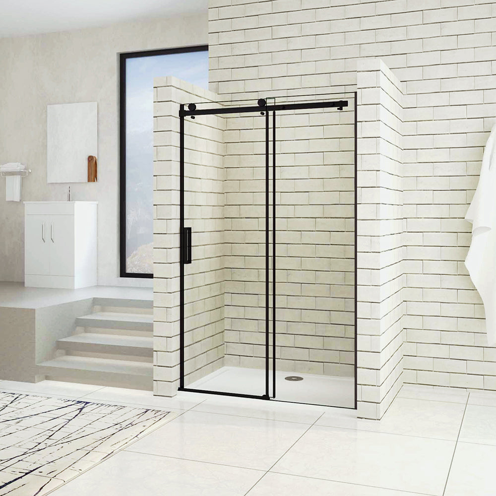 AICA porte de douche noire coulissante porte de douche coulissante noir en 8mm verre anticalcaire, différentes dimensions disponibles -Livraison gratuite