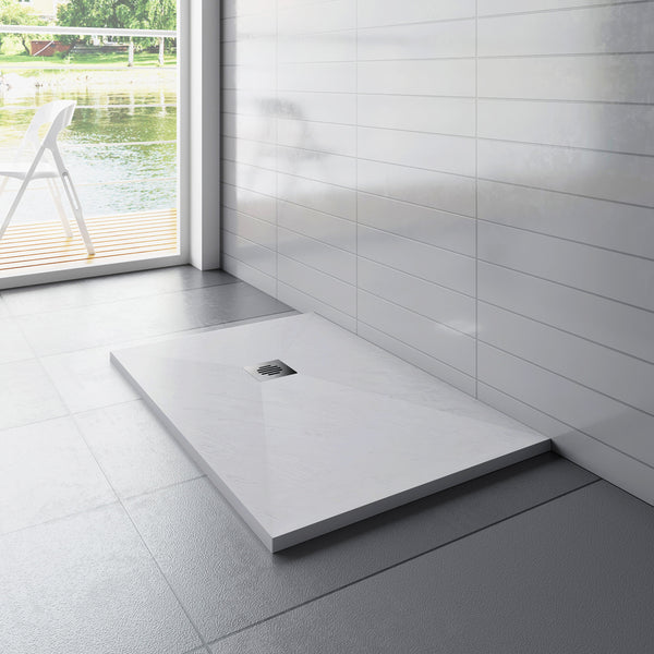 Aica receveur de douche carré / Rectangulaire Extra plat Blanc antidérapant avec une grille en inox