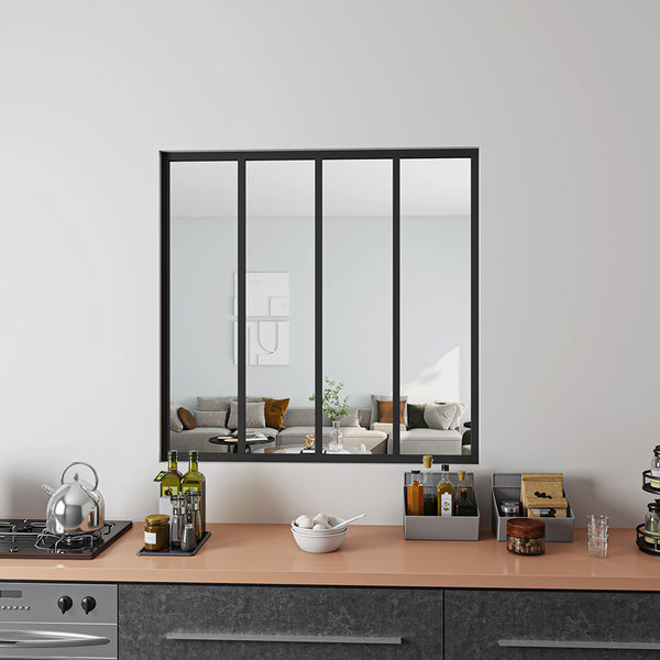Verrière Atelier en aluminium noir mat 123x108cm 4 carreaux Verrière fixe kit de verrière et vitrage