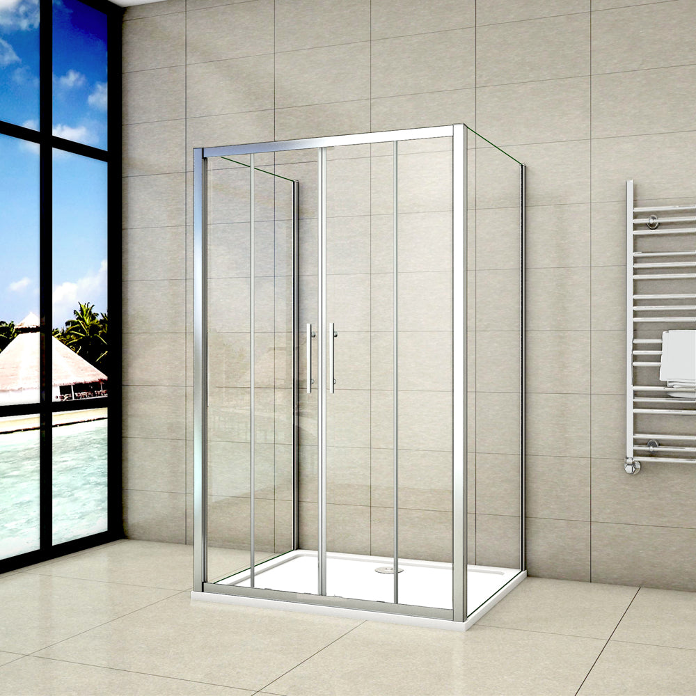 Aica cabine de douche en U, une porte de douche coulissante et 2 paroi fixes, verre de sécurité transparent -Livraison gratuite