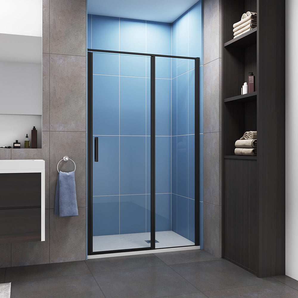 AICA porte de douche pivotante 80-140 cm en 6mm verre anticalcaire Installation en niche porte de douche noire Hauteur 185cm -Livraison gratuite