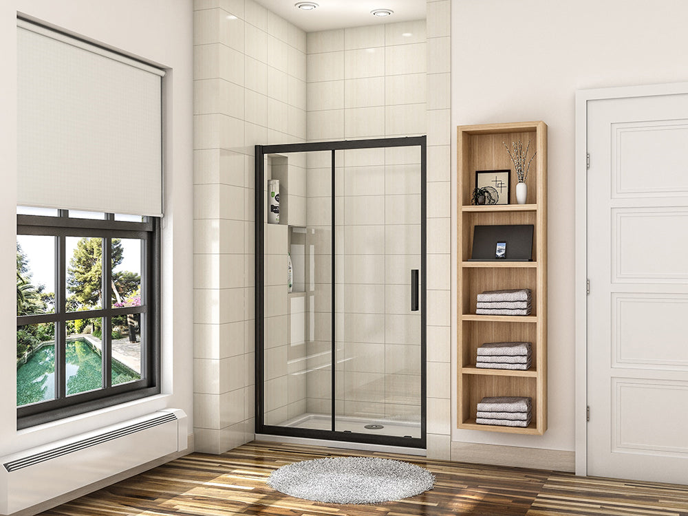 Porte de douche coulissante 100-160cm en verre anticalcaire porte de douche Noir mat avec l'amortisseur Hauteur 195cm -Livraison gratuite