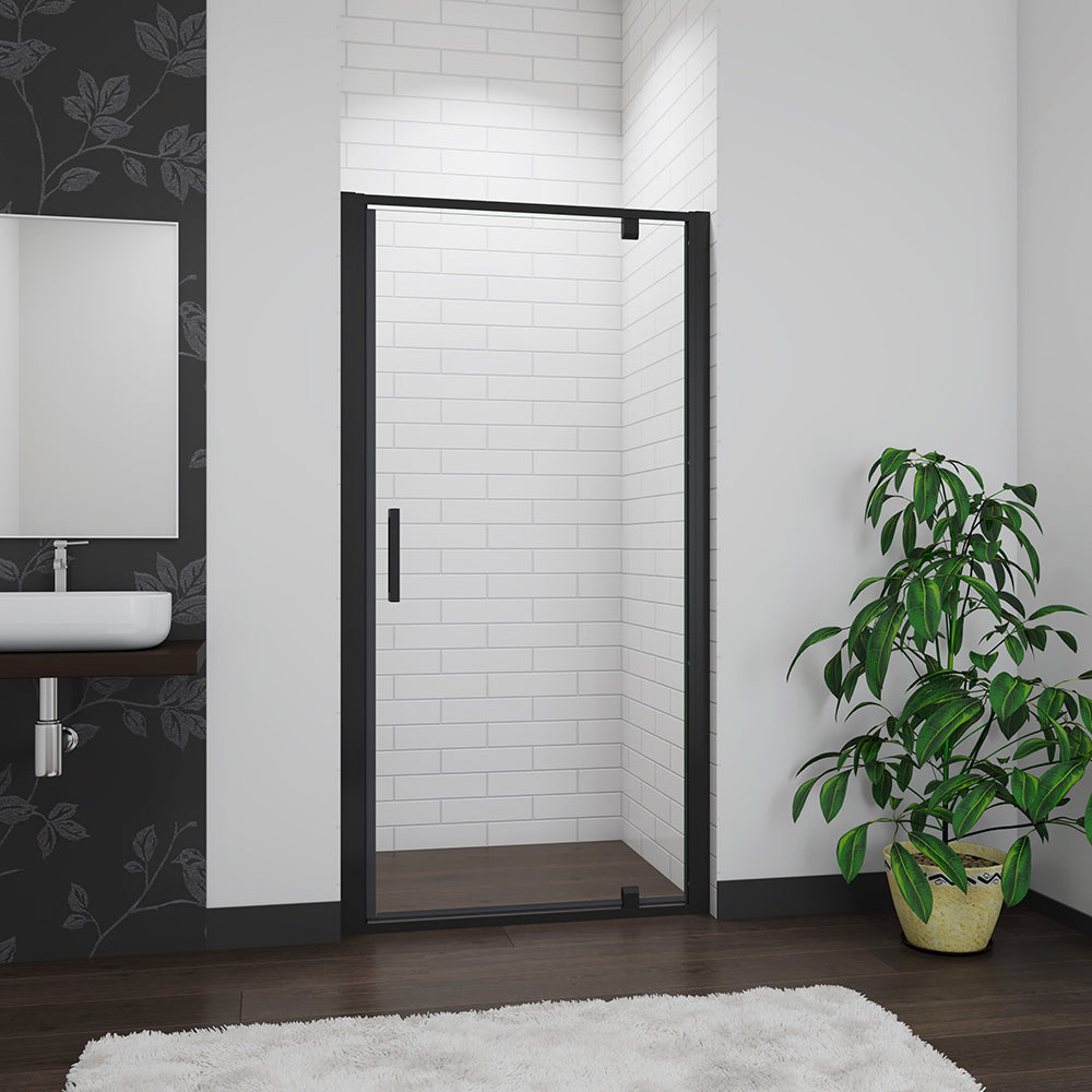 Aica porte de douche noire 80 ou 90 x185cm porte de douche pivotante à 180° en 6mm verre de sécurité Installation en niche -Livraison gratuite