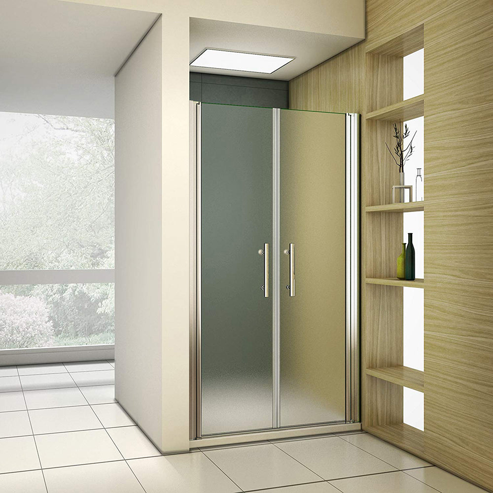 Aica porte de douche battante en verre anticalcaire et verre sabléei,installation en niche, différentes dimensions disponibles -Livraison gratuite