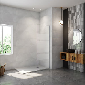AICA paroi de douche à l'italienne 60-140x190cm en 6mm verre avec bandes horizontales sérigraphiées, paroi latérale fixe sans receveur de douche