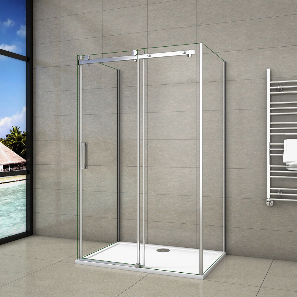 AICA cabine de douche en forme U une porte de douche coulissante avec 2 paroi latérales hauteur:195cm -Livraison gratuite