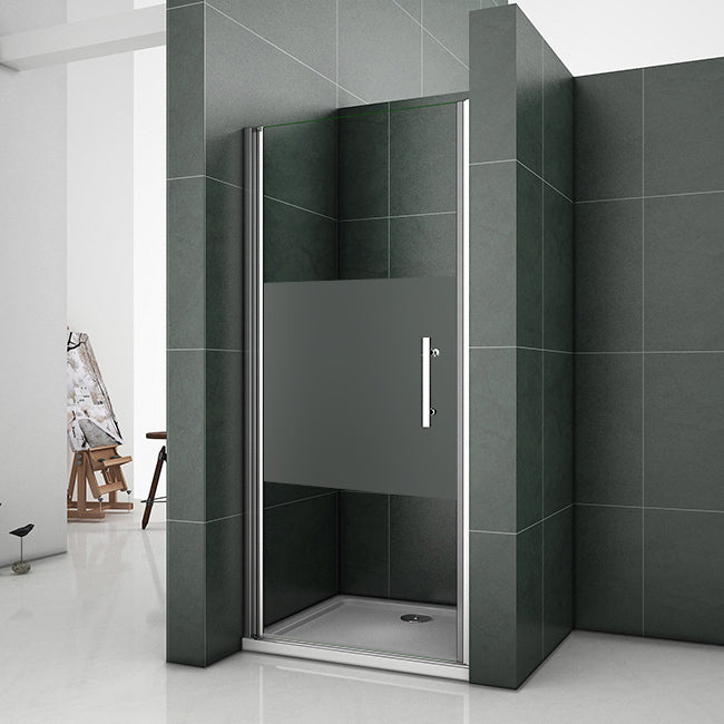 Aica porte de douche pivotante en niche en verre bande central dépoli anticalcaire, différentes dimensions disponibles -Livraison gratuite
