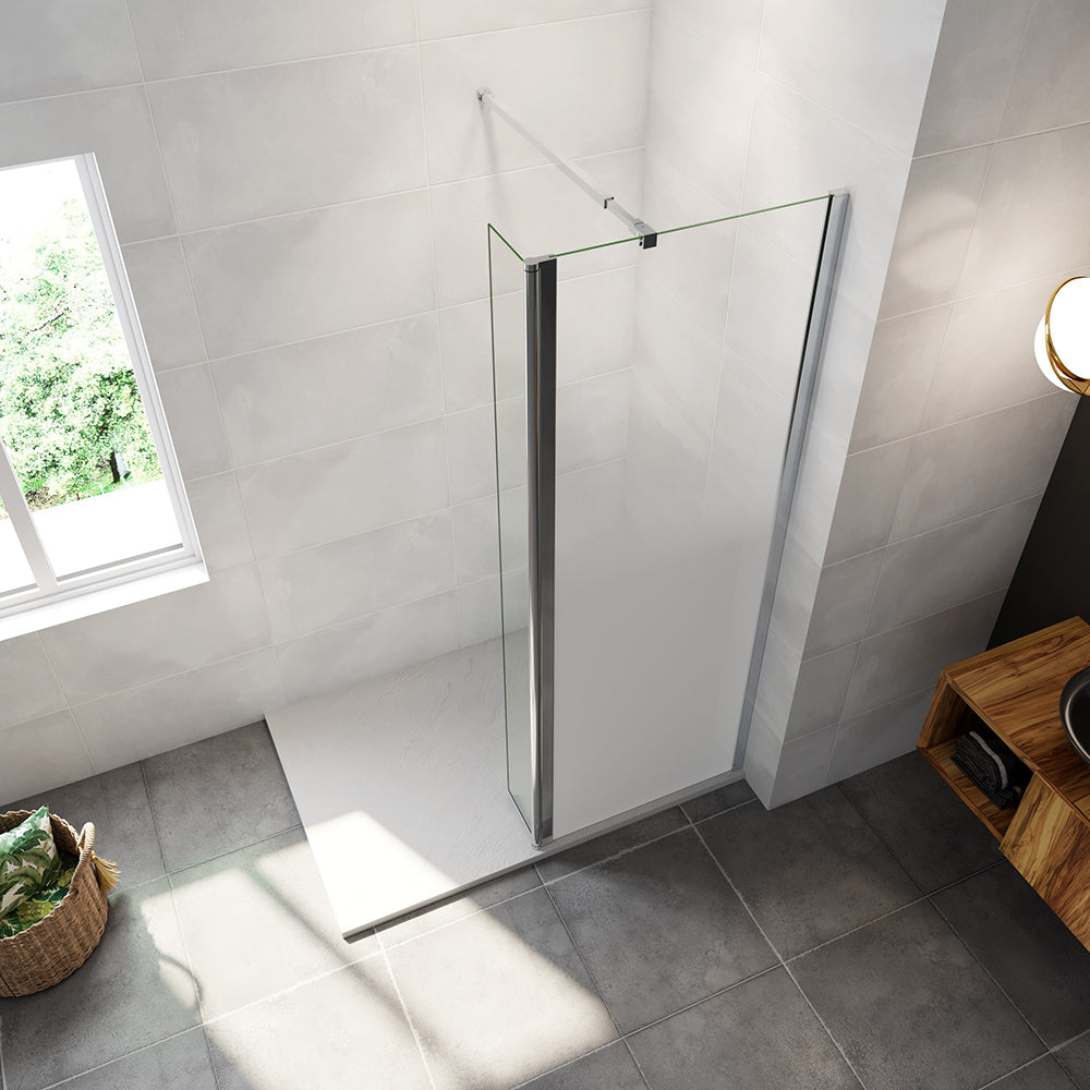 AICA paroi de douche à l'italienne 50-140x200cm Modèle Brume avec retour pivotant, paroi de douche en 8mm verre trempé avec barre de fixation 73-120cm en carré -Livraison gratuite