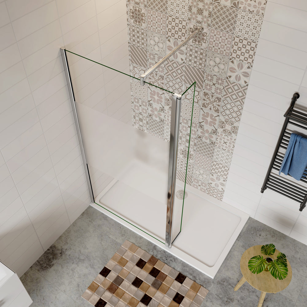 Aica paroi de douche à l'italienne en verre bande centrale sablé avec retour pivotant de 30cm et une barre de fixation 140cm -Livraison gratuite