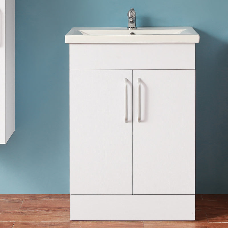 Meuble de salle de bain, Meuble sous vasque à poser avec vasque, 58cm Blanc/Chêne -Livraison gratuite