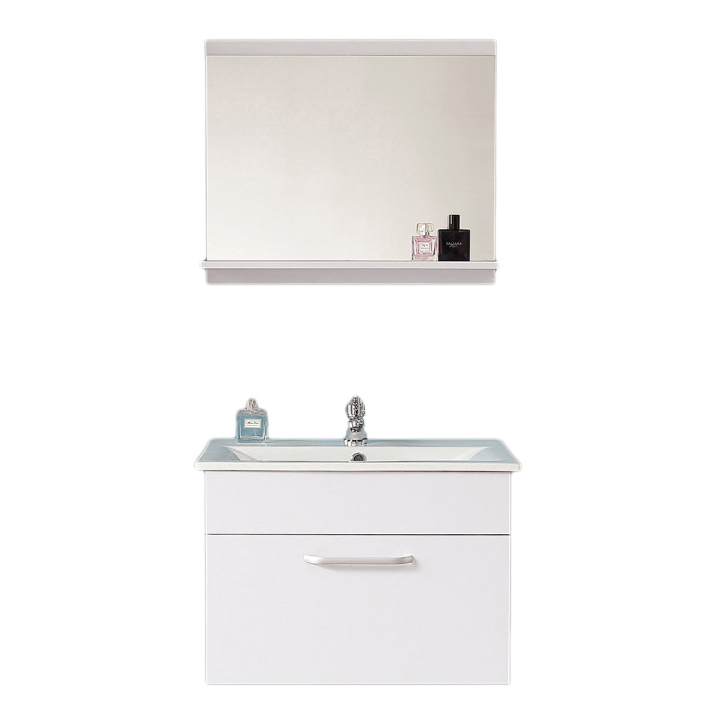 Ensemble de meubles de salle de bain, Meuble de rangement 1 tiroir 58 cm+Vasque en céramique+miroir avec tablette -Livraison gratuite
