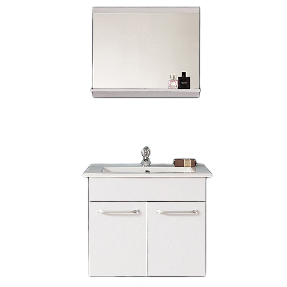 Ensemble de meubles de salle de bain, Meuble sous vasque à suspendre 2 portes, Vasque et Miroir avec tablette 60cm -Livraison gratuite