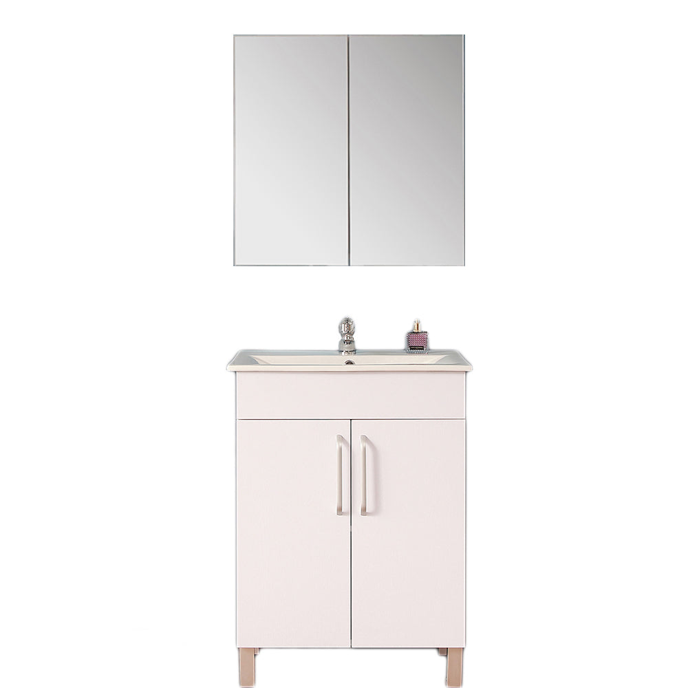 Ensemble de meubles de salle de bain, Meuble sous vasque sur pieds 2 portes, vasque céramique et cabinet miroir 60cm -Livraison gratuite
