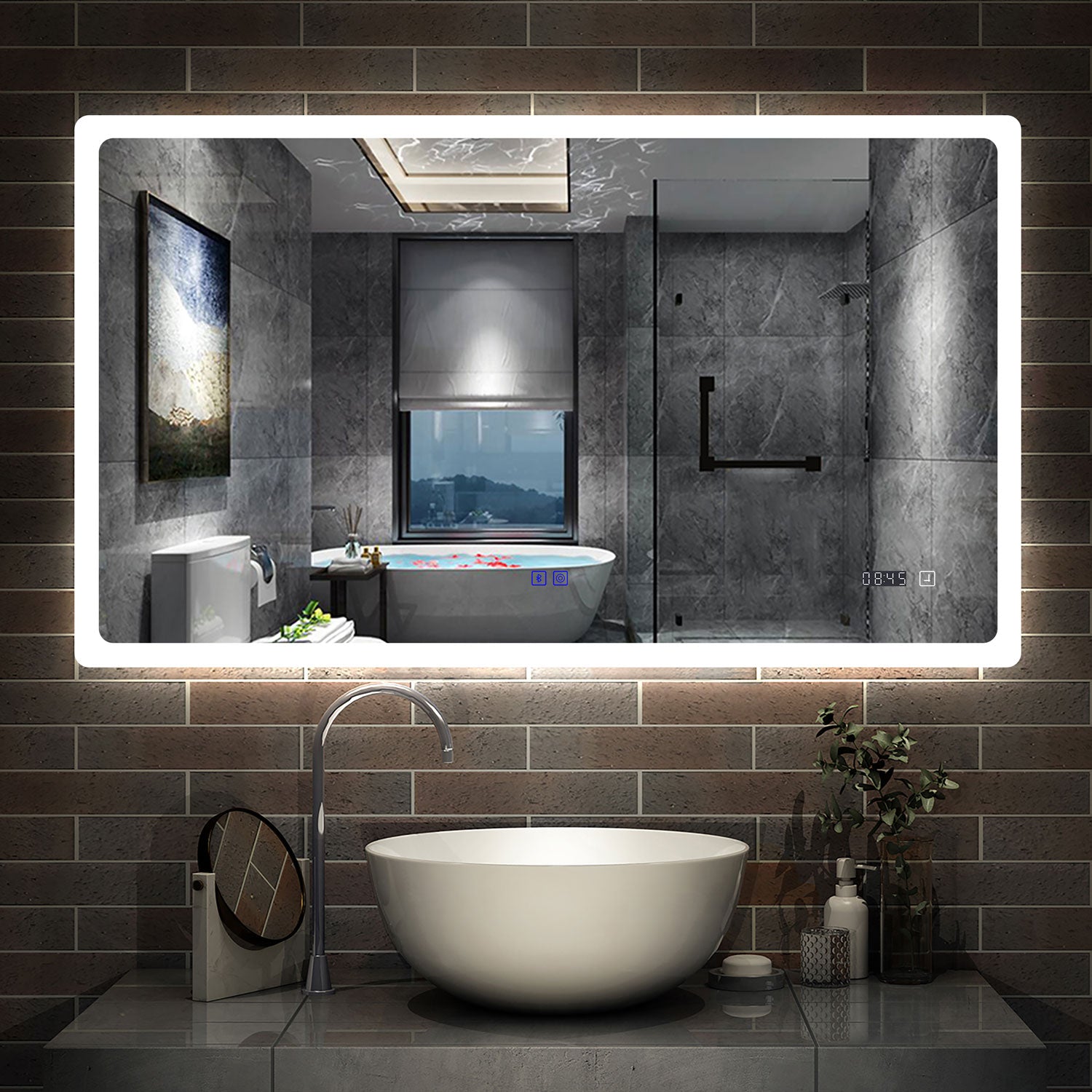 LED simple bluetooth tricolore anti-buée miroir tactile avec miroir gr –  Océan Sanitaire